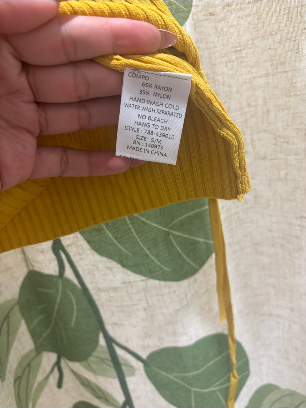 Yellow Ribbed V-Neck Drawstring Tunic Top - Picture 4 of 5